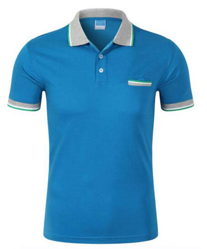 天藍色翻領帶口袋T恤衫定制款式圖片