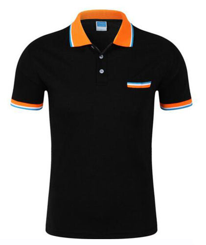 黑色翻領帶口袋T恤衫定制款式圖片