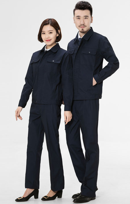 深藍色長袖工作服定制款式模板圖二