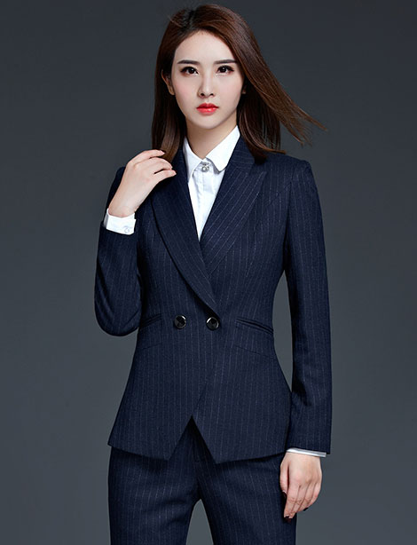時尚條紋女士職業套裙西裝定制款式