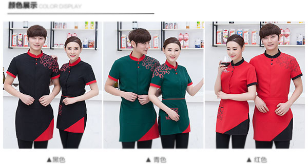 短袖餐飲服務員工作服款式顏色展示圖